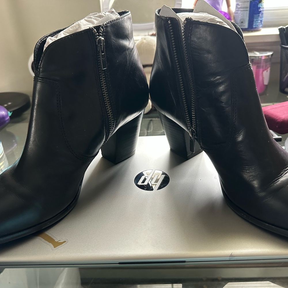 Frye Black Ankle Boots with cowboy Heel and Side Zipper